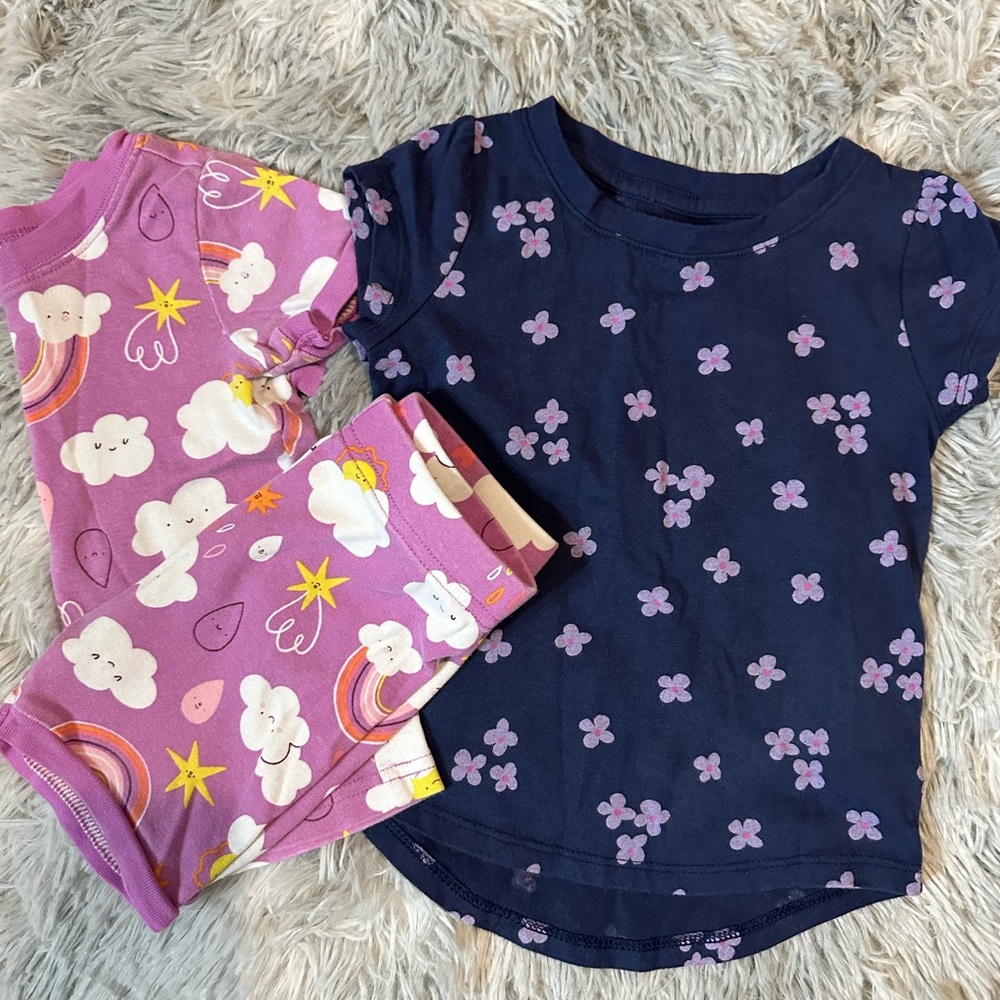 Cute Cat and Jack toddler Navy Top and Old Navy Pink Cloud pajama set.